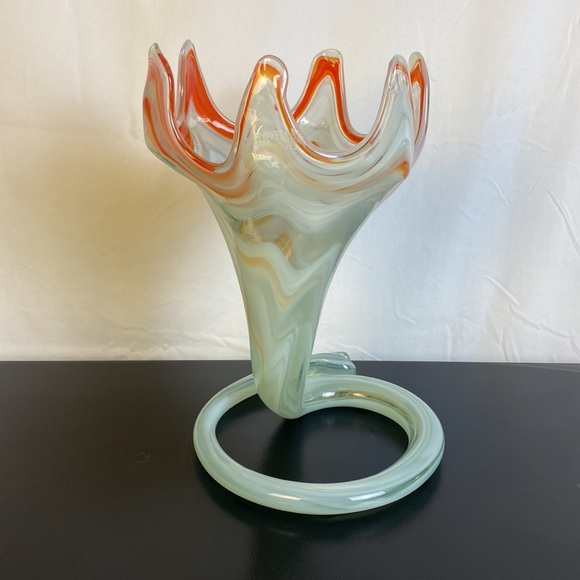 Mid Century Modern Orange Glass Sculpture - Picture 3 of 6